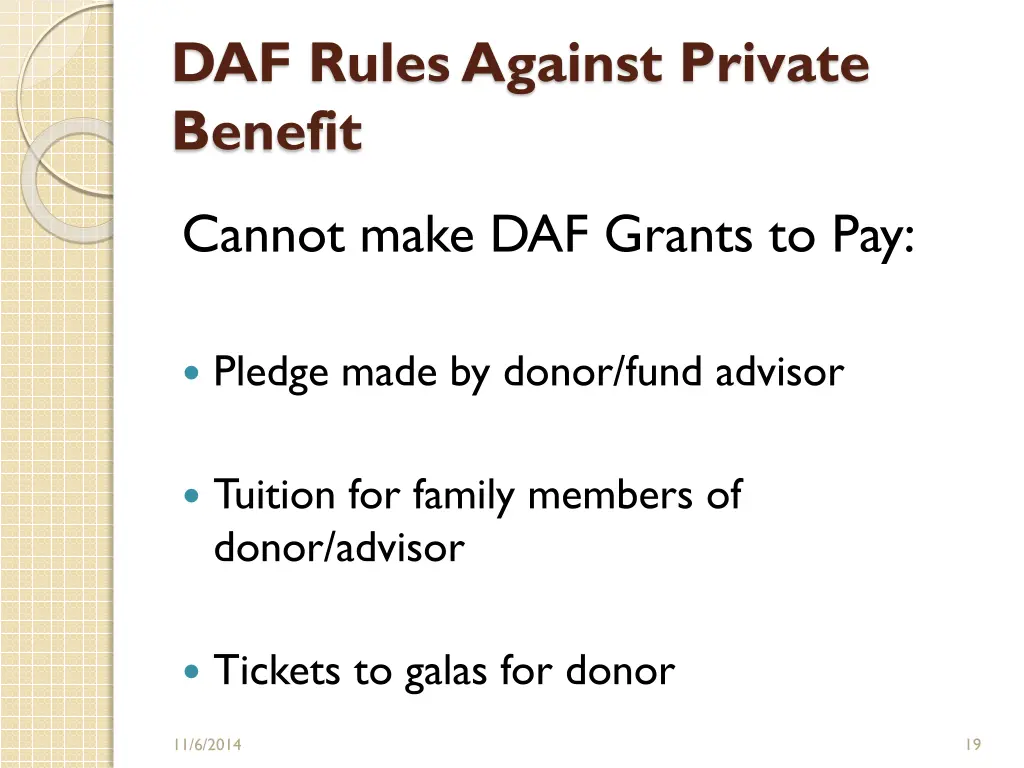 daf rules against private benefit 1