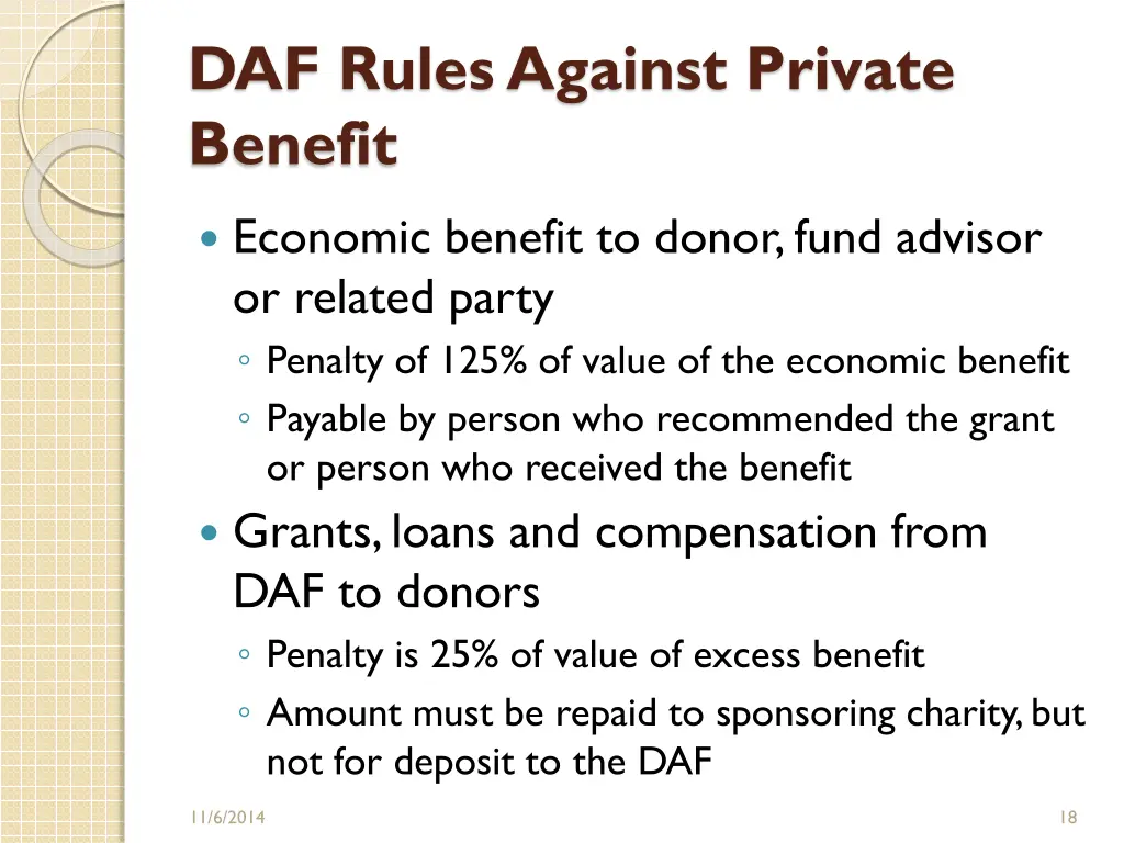 daf rules against private benefit