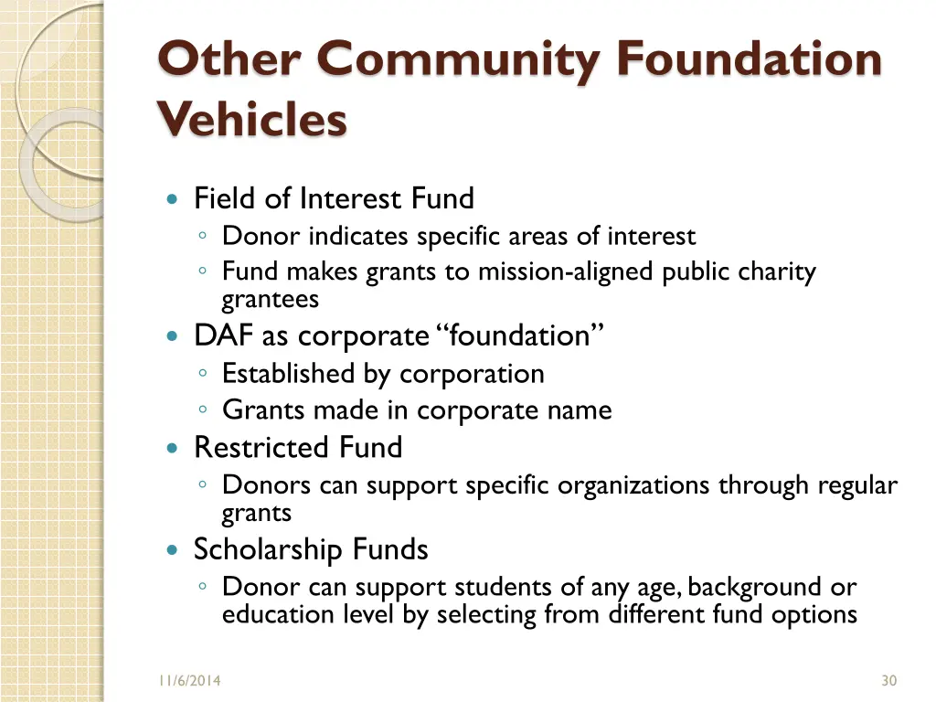 other community foundation vehicles