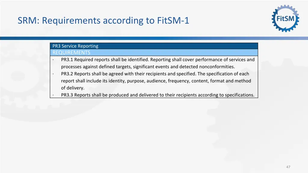 srm requirements according to fitsm 1