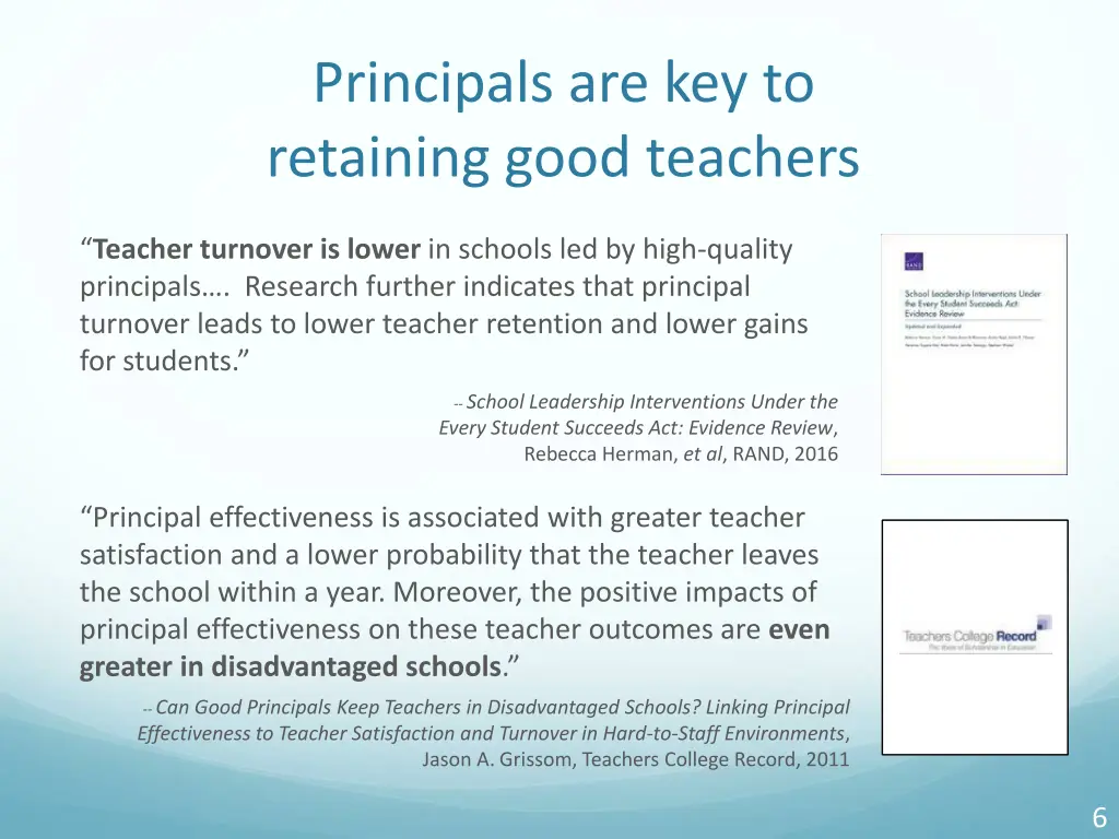 principals are key to retaining good teachers