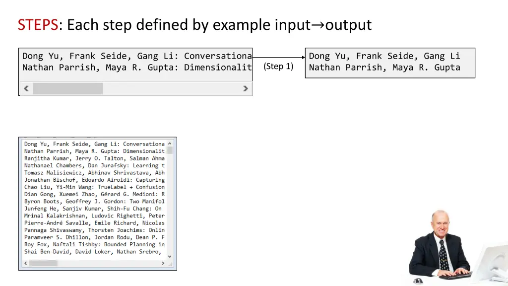 steps each step defined by example input output