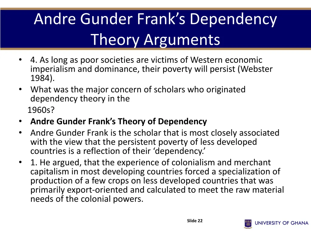 andre gunder frank s dependency theory arguments