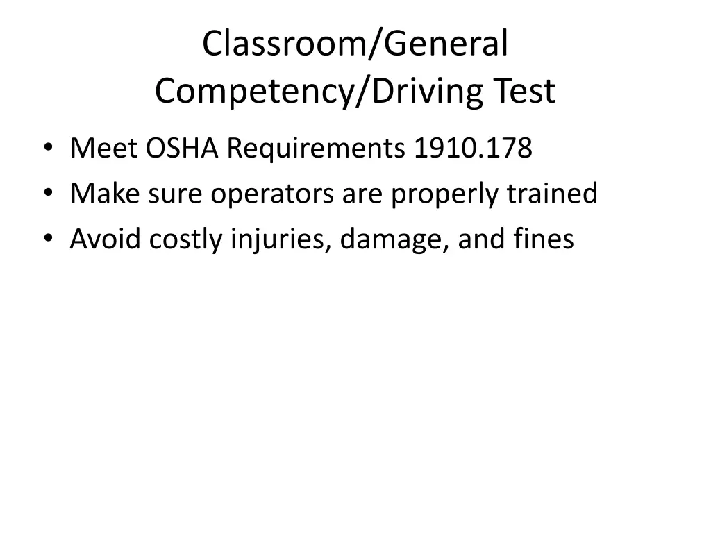 classroom general competency driving test