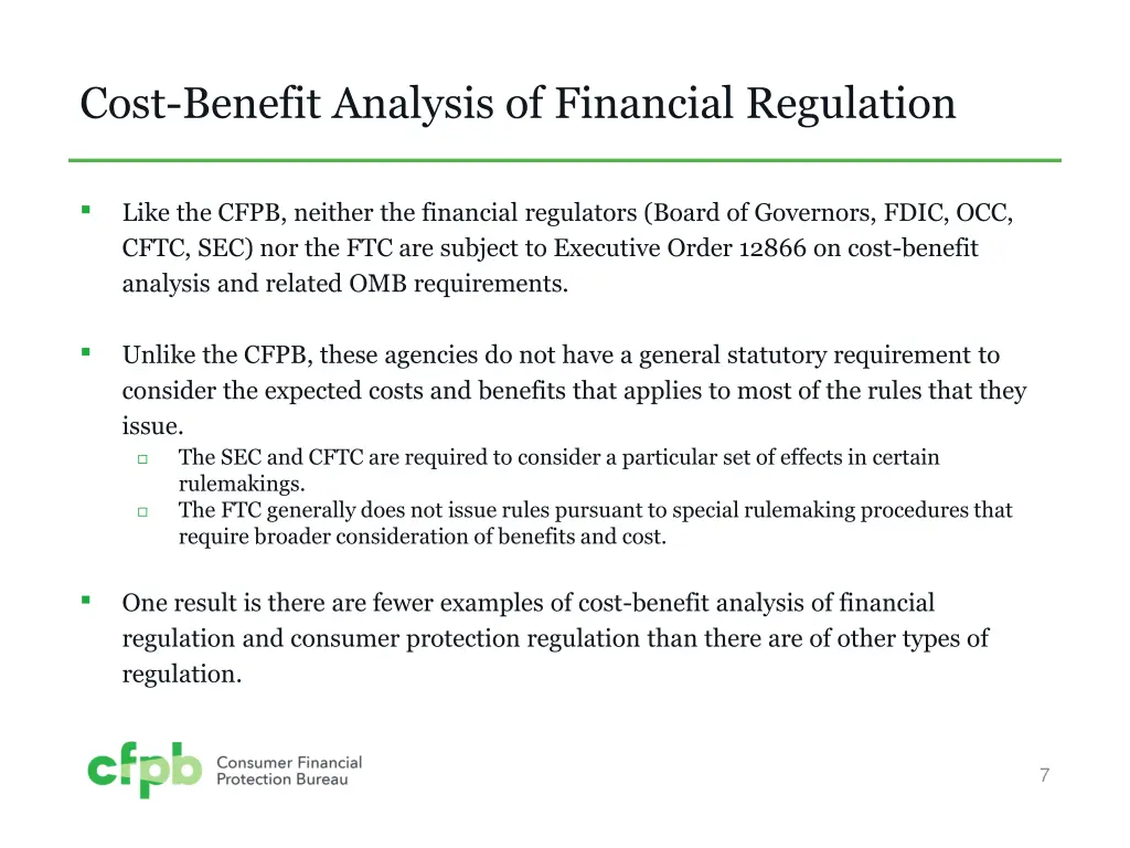 cost benefit analysis of financial regulation