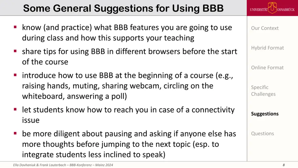 some general suggestions for using bbb