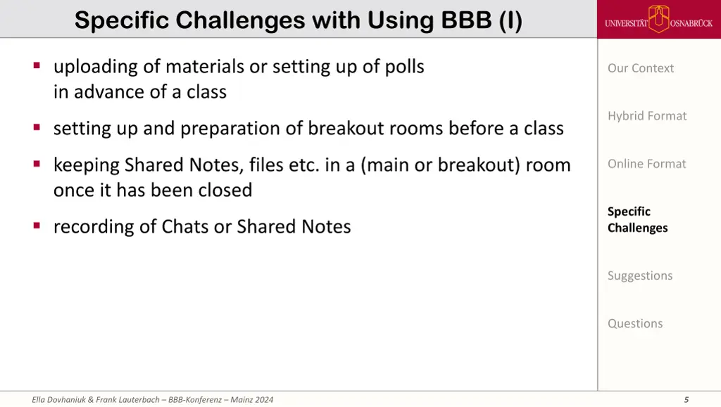 specific challenges with using bbb i