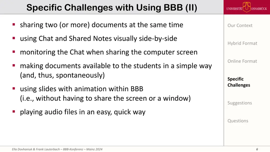 specific challenges with using bbb ii