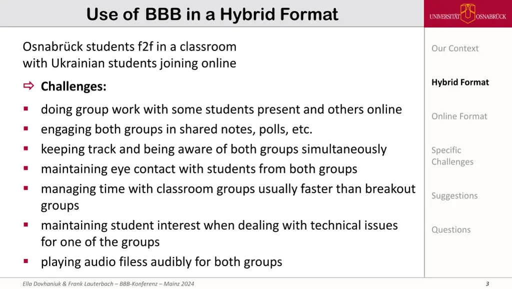 use of bbb in a hybrid format