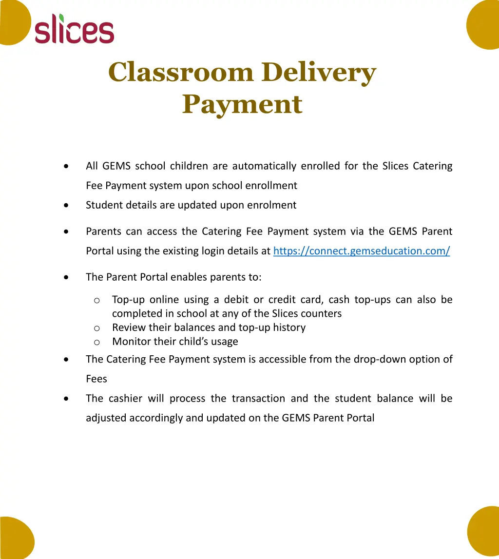 classroom delivery payment