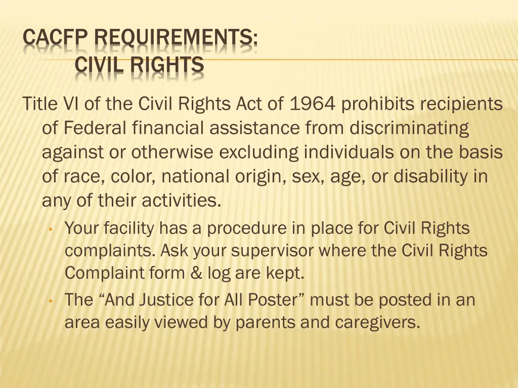 cacfp requirements civil rights