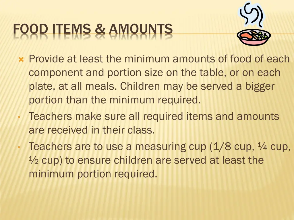 food items amounts