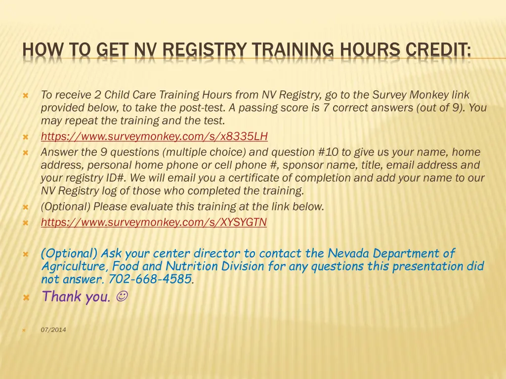 how to get nv registry training hours credit