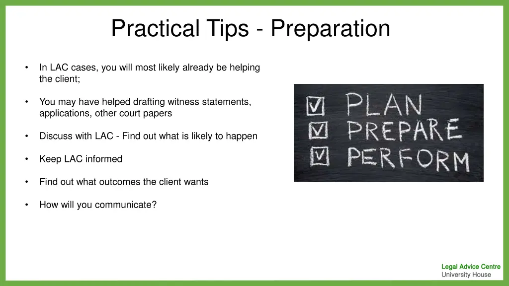 practical tips preparation