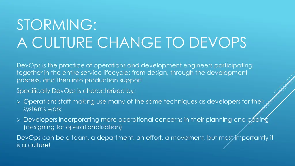 storming a culture change to devops