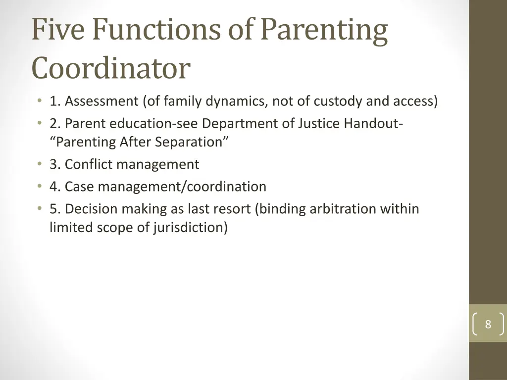 five functions of parenting coordinator