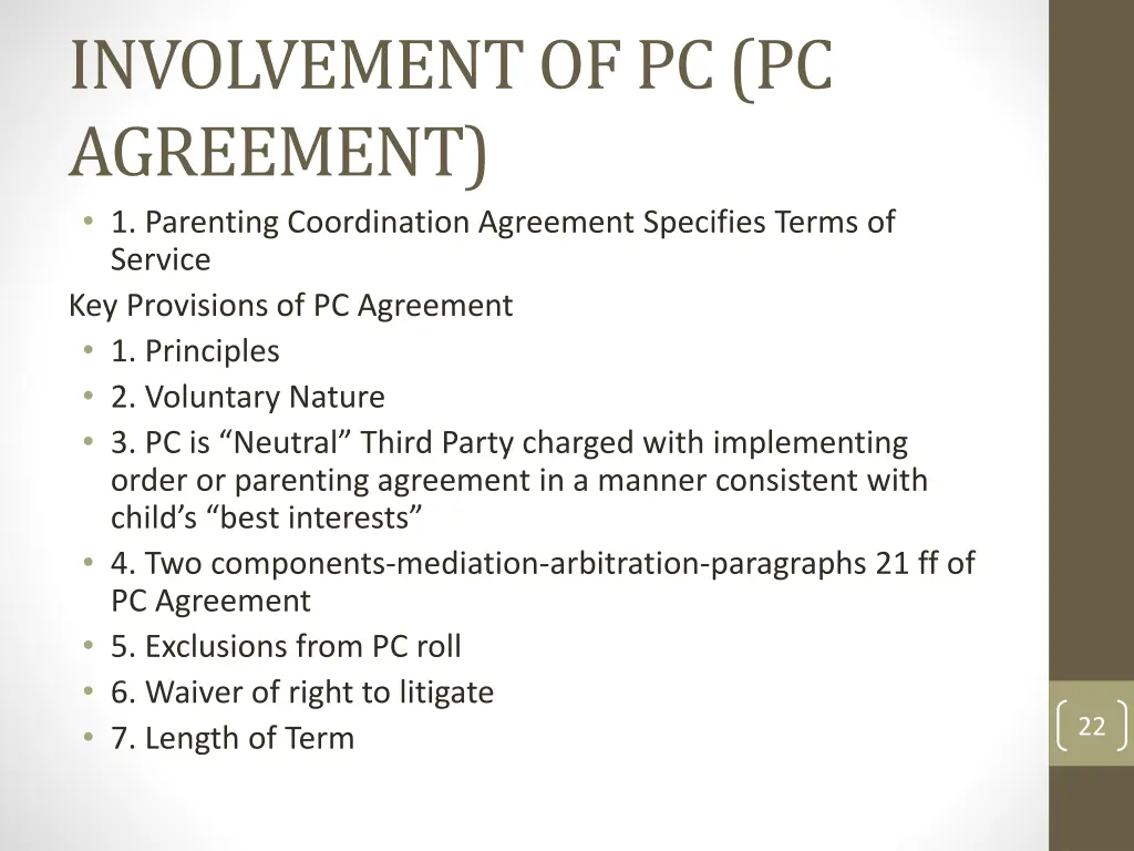 involvement of pc pc agreement 1 parenting