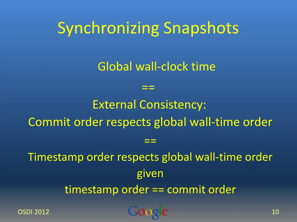 synchronizing snapshots