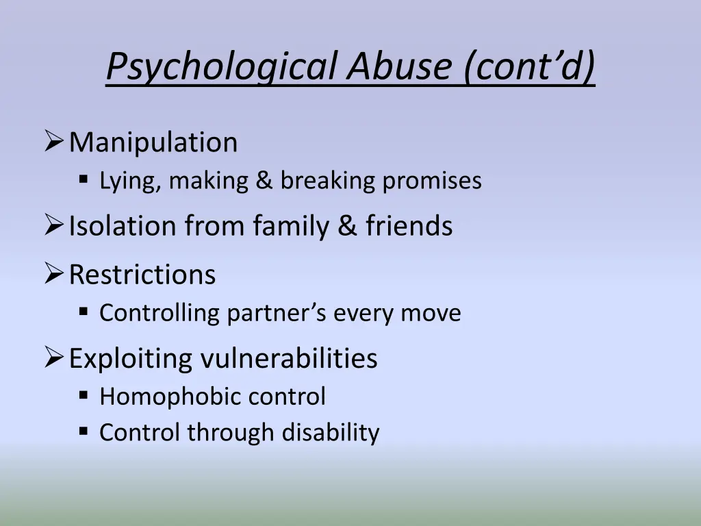 psychological abuse cont d