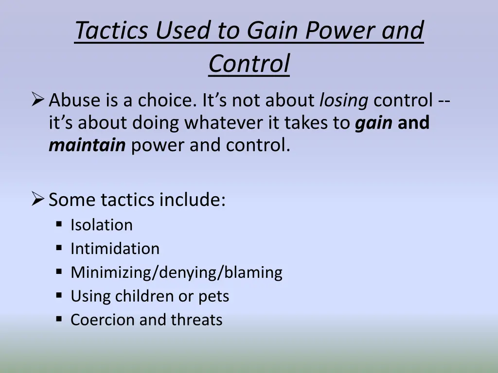 tactics used to gain power and control abuse