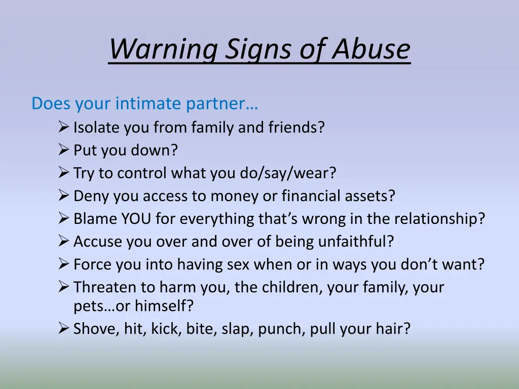 warning signs of abuse