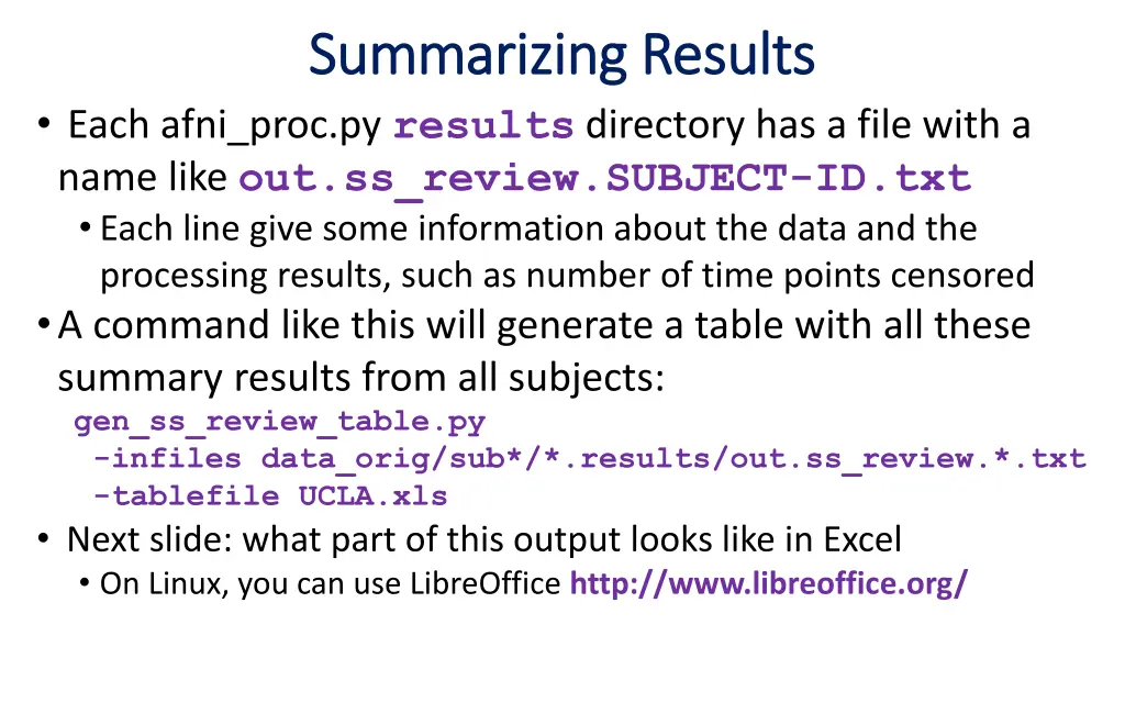 summarizing results summarizing results