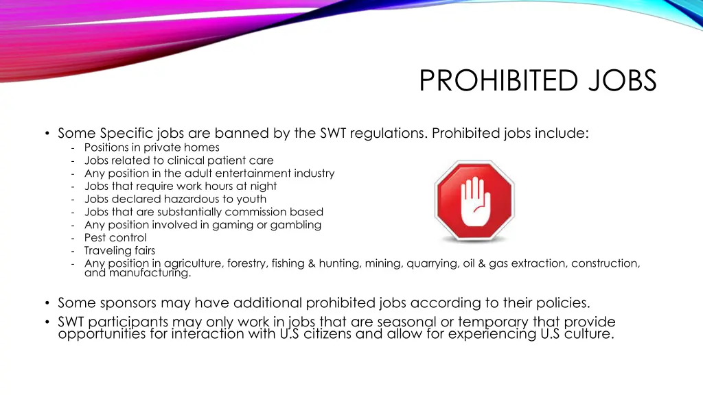 prohibited jobs