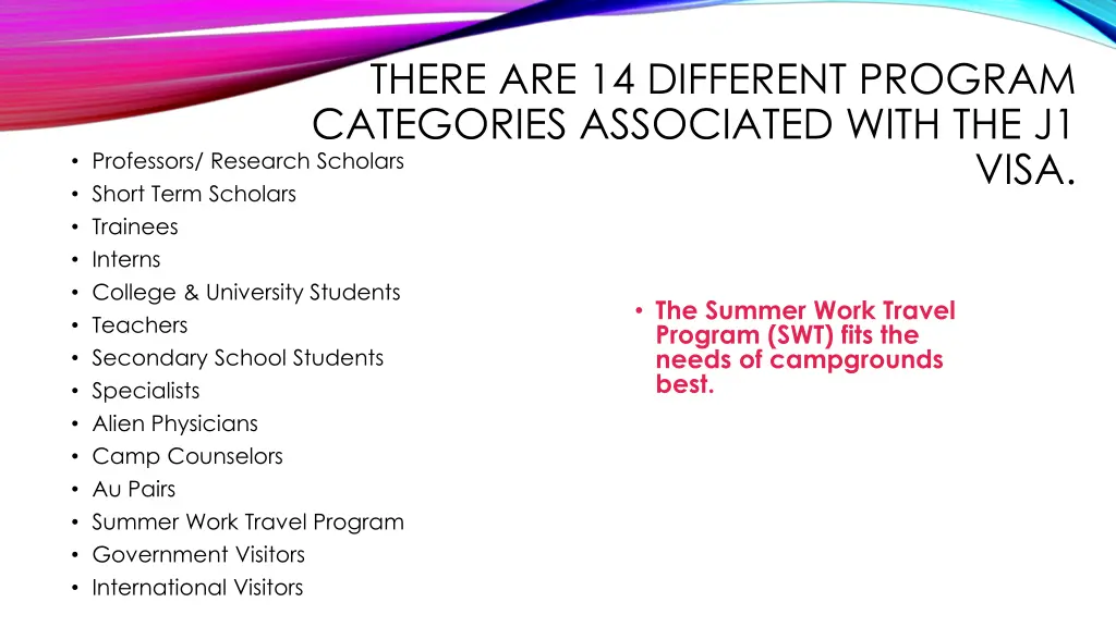 there are 14 different program categories