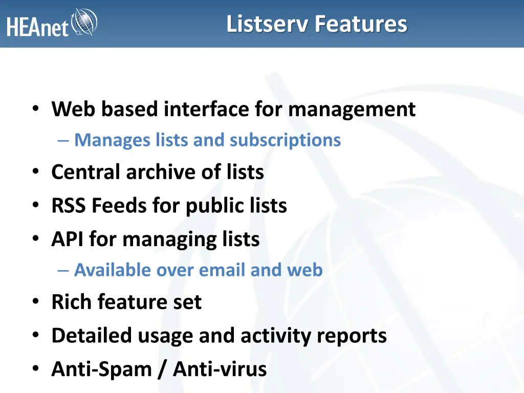 listserv features