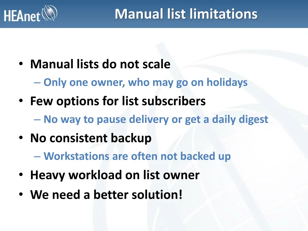 manual list limitations