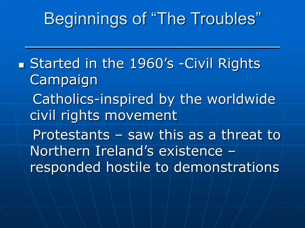 beginnings of the troubles