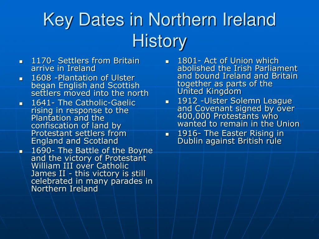 key dates in northern ireland history