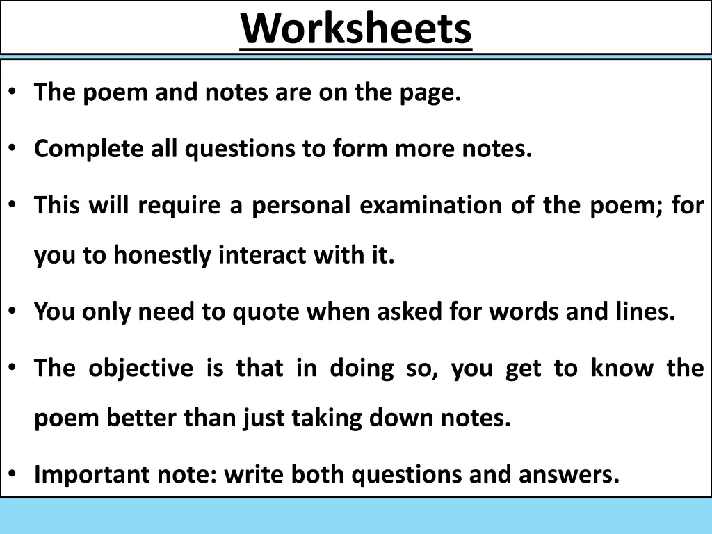 worksheets