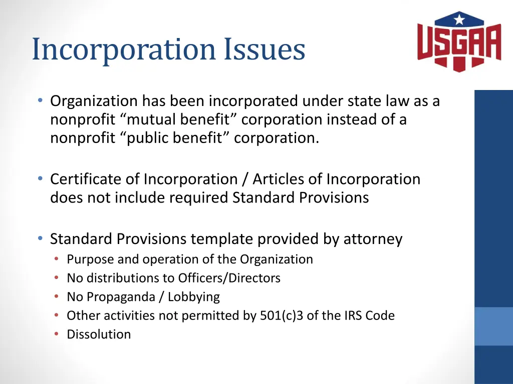 incorporation issues