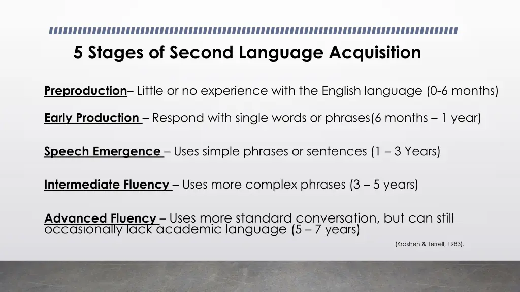 5 stages of second language acquisition