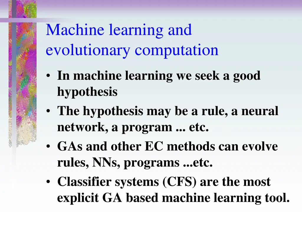 machine learning and evolutionary computation