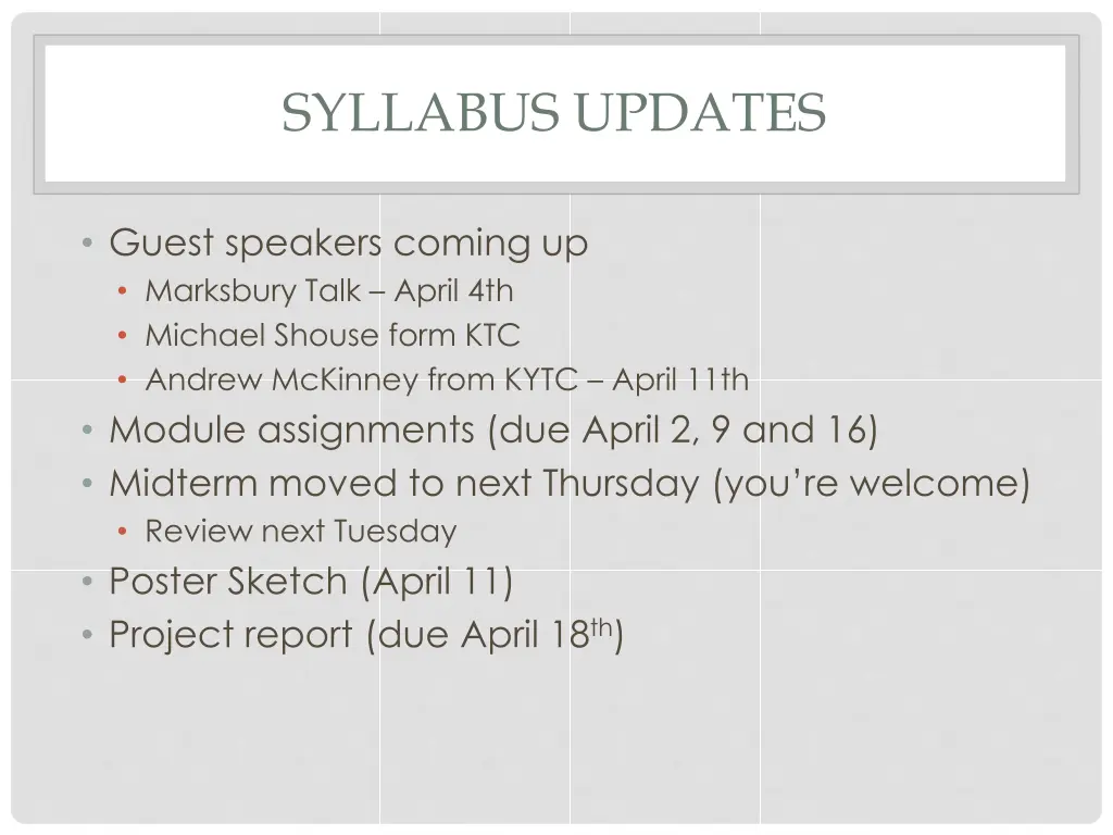 syllabus updates