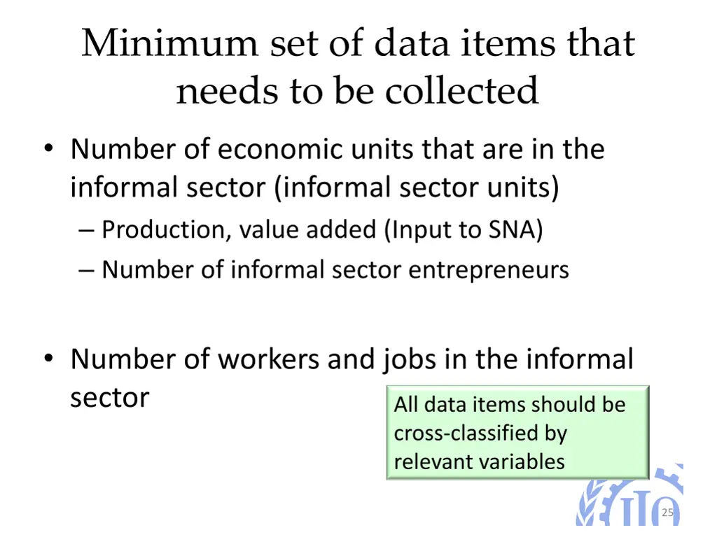 minimum set of data items that needs