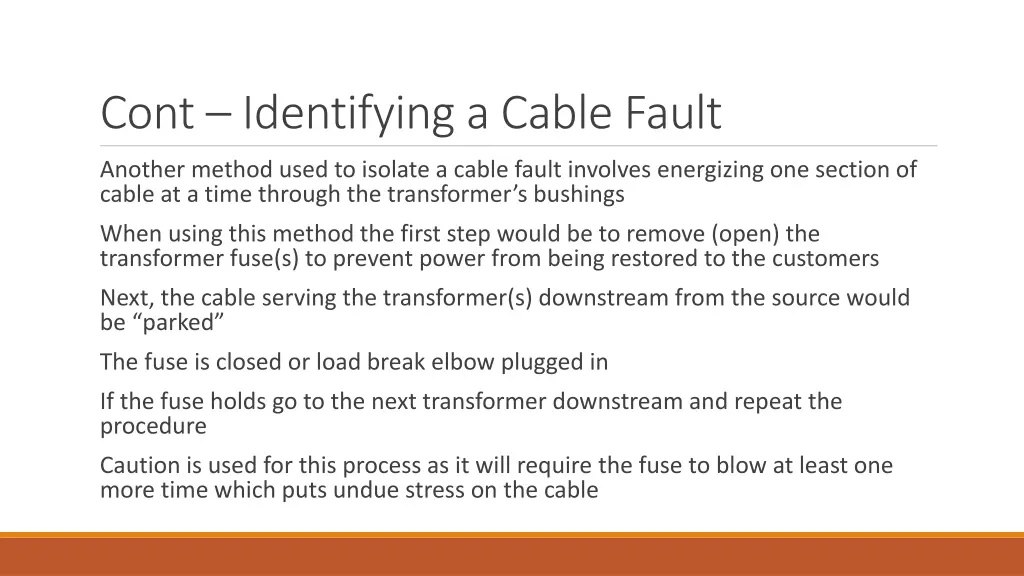 cont identifying a cable fault