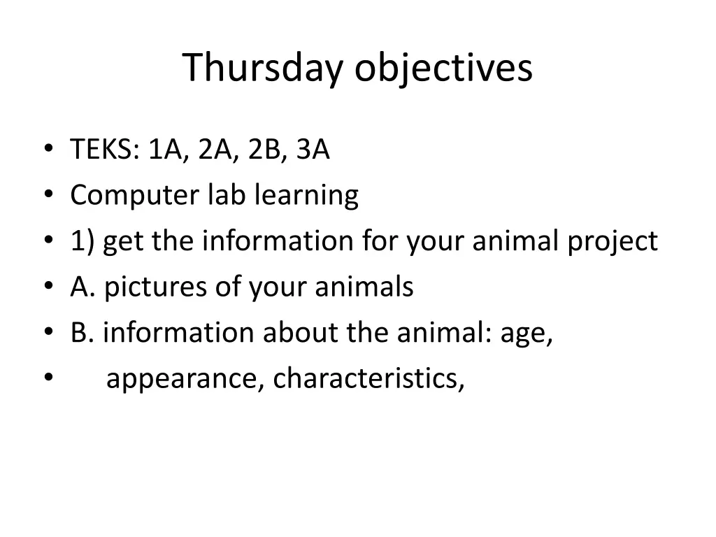 thursday objectives