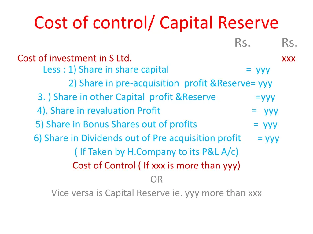 cost of control capital reserve