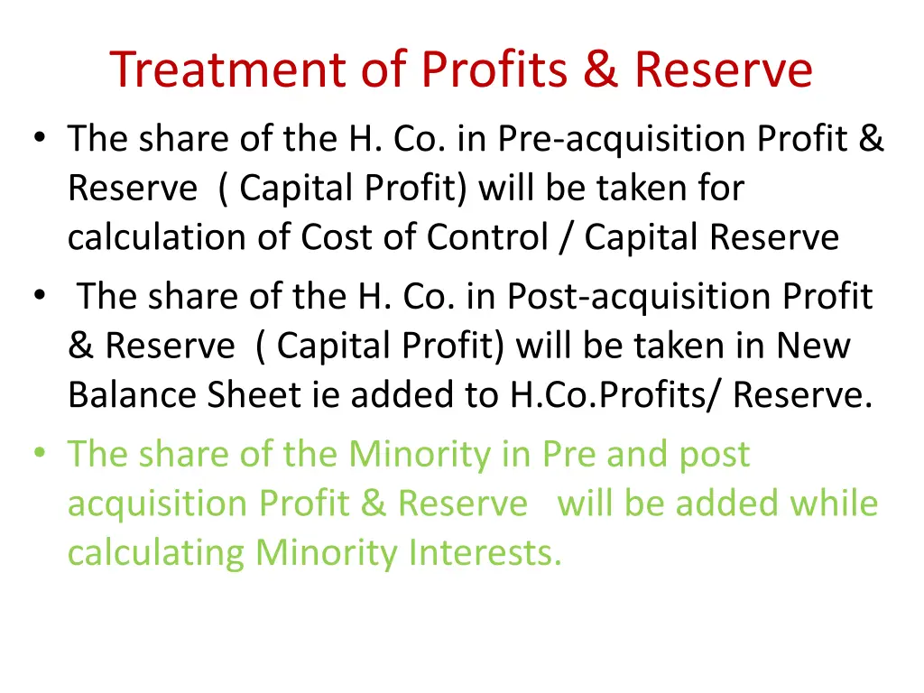 treatment of profits reserve the share