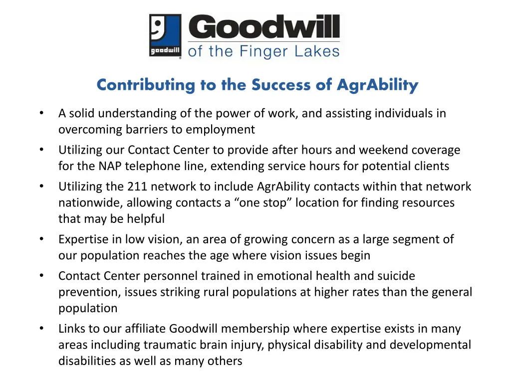 contributing to the success of agrability