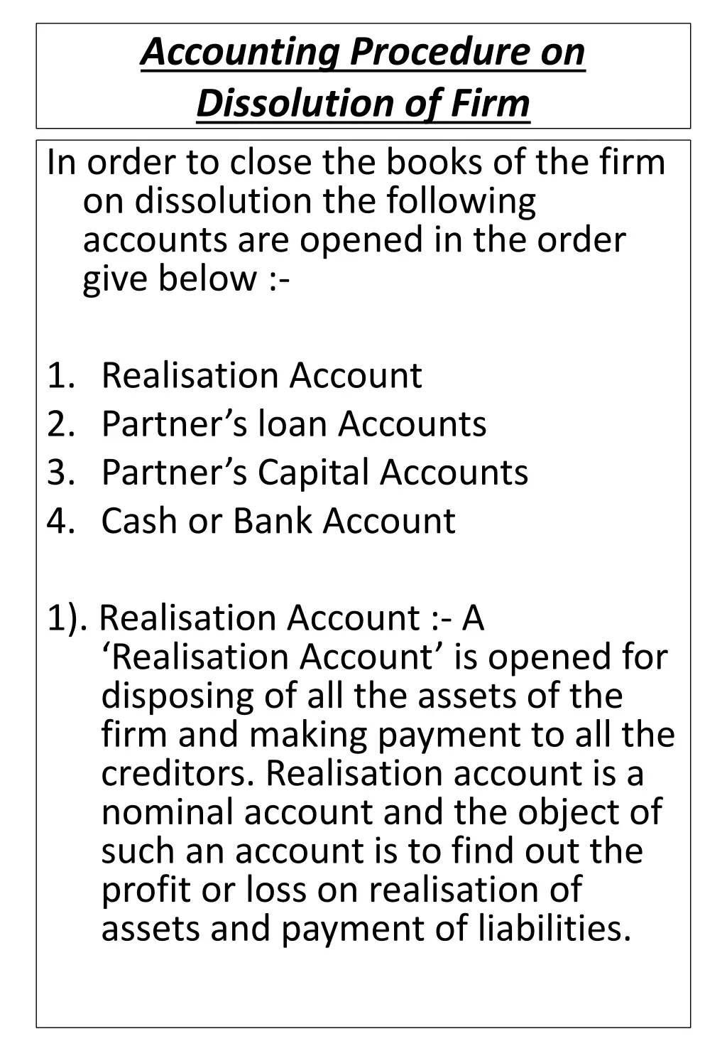 accounting procedure on dissolution of firm