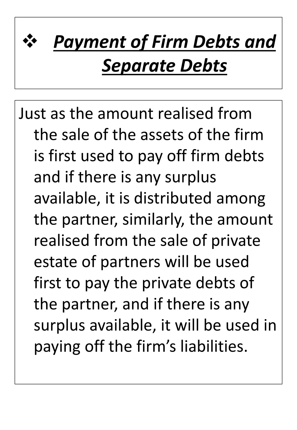 payment of firm debts and separate debts