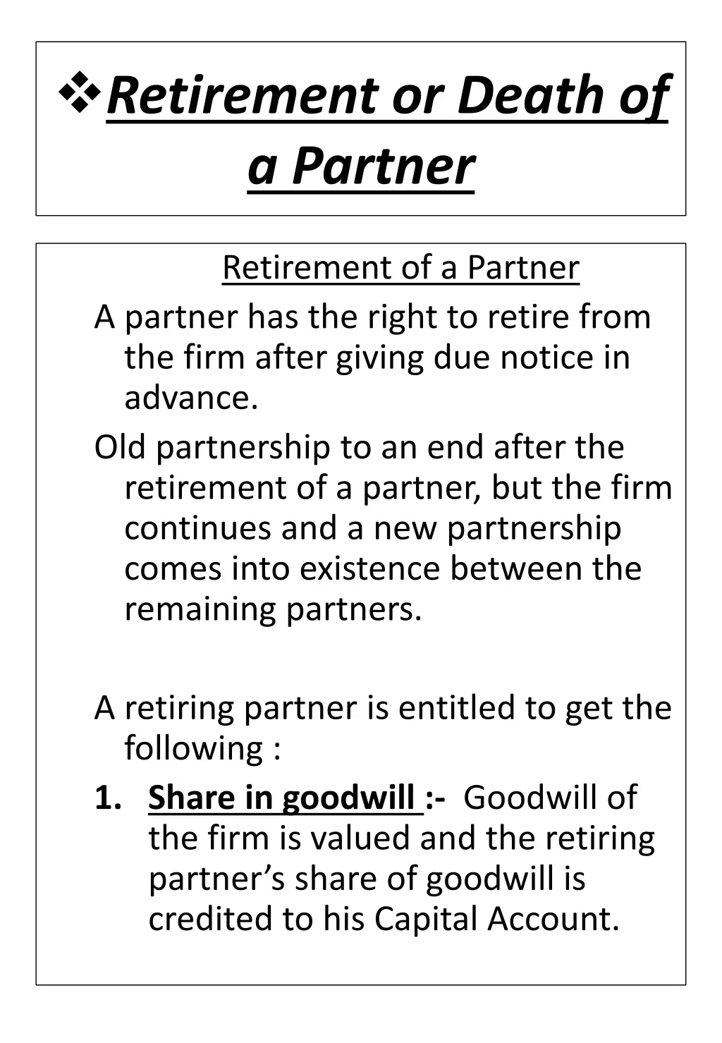 retirement or death of a partner