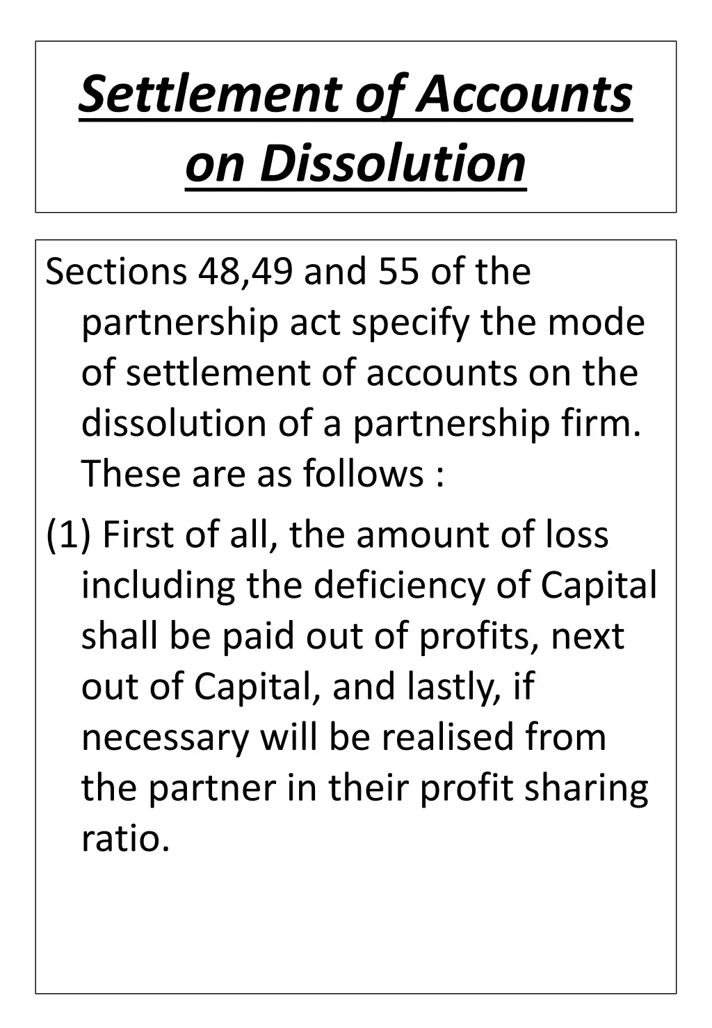 settlement of accounts on dissolution