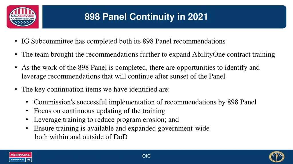 898 panel continuity in 2021