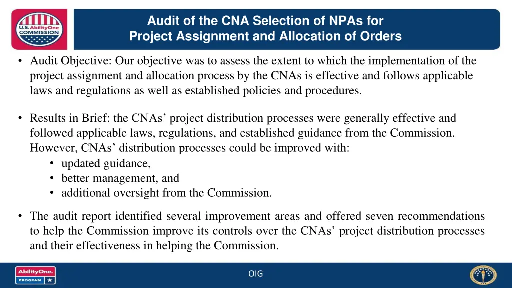 audit of the cna selection of npas for project