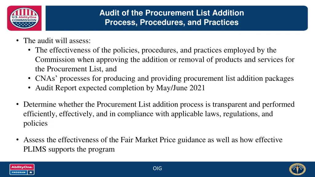 audit of the procurement list addition process